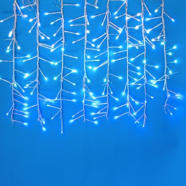 СНОУ БУМ Гирлянда эл. мишура бахрома 168LED,1,5x0,4м, бел/аква/голубой,8 реж.,коннект,ПВХ прозр,220В