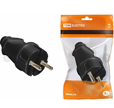 Вилка электрическая TDM прямая с/з черная 16А 250В SQ1806-0004