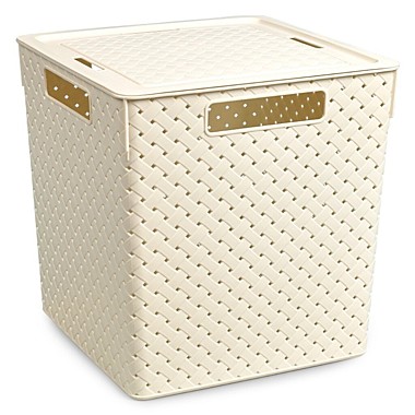 Корзина для хранения БЕРЕСТА с крышкой 23л 29,4х29,4х30,1см Слоновая кость ВИОЛЕТ