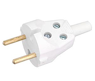 Вилка электрическая В6-215 полистирол латунь плоская белая с кембриком