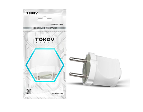 Вилка электрическая TOKOV ELECTRIC 6А 250В без заземления белая TKL-PL-C01 