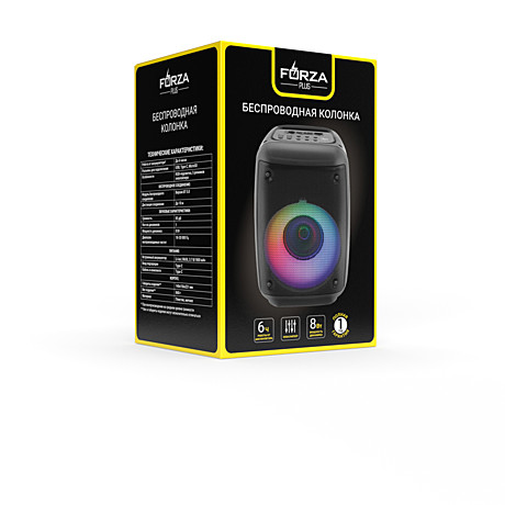 FORZA Колонка беспроводная Bang 8 Вт, 1800мАч, БТ, FM, Type-C, USB, TWS, RGB подсветка