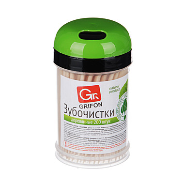 Зубочистки деревянные GRIFON 200шт в пласт.баночке 400-003 437-010