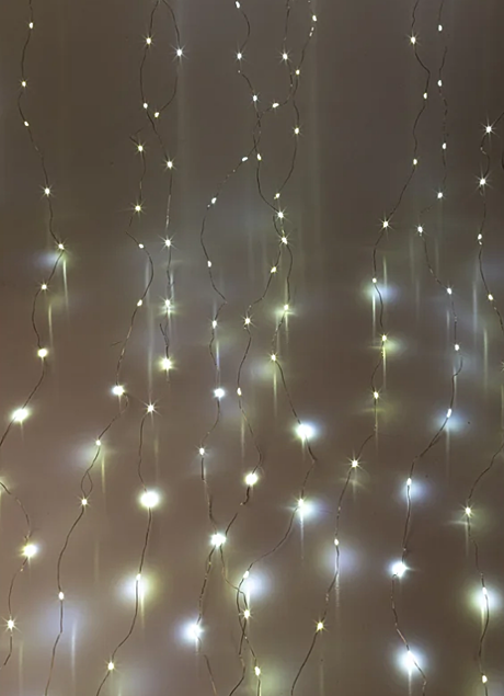 Гирлянда-занавес КОСМОС Дождь 240LED белый теплый 3х2м+2м прозр.провод 8 реж. IP20 220V CUR-V107