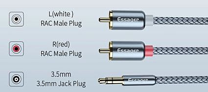 Кабель межблочный  3,5ммхRCA 2 тюльпана 1 метр плетеный позолоченные контакты
