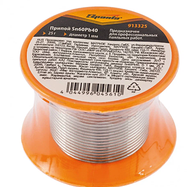 Припой SPARTA ф1мм 25г Sn60Pb40 на пластмассовой катушке 913325