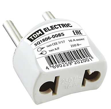 Европереходник 16А круглый 250В белый TDM