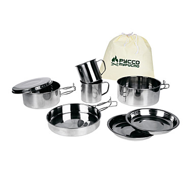 Набор туристической посуды, тм РУССО ТУРИСТО, 8 предметов в чехле, нерж.сталь