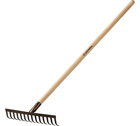 Грабли садовые GRINDA GT-14 WOOD 360х80х1300мм 14 прямых зубьев дерев.черенок С2953 39583-14