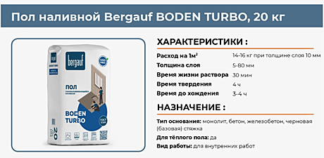 Наливной пол БЕРГАУФ Boden Turbo быстротвердеющий 20кг (64) 