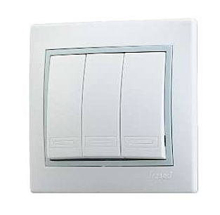 Выключатель Lezard МИРА СП 3-кл белый с серой вставкой 701-0215-109