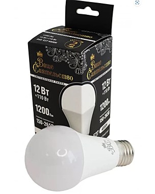 Лампа Ваше Сиятельство св.д. ЛОН А60 Е27 12W 1240lm 6500K 6К 115x60 матов,пласт/алюм. IC-драйвер 2г.