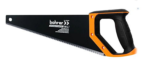 Ножовка по дереву BOHRER 450мм (тефлон ст.65Мп кален.зуб 3D заточка шаг 7TPI) двухком ручка 44223450