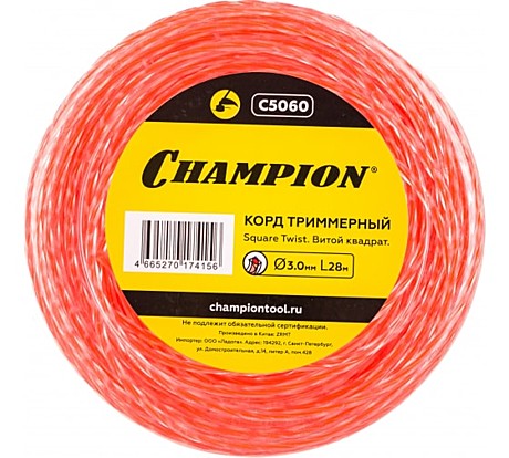 Леска для триммера CHAMPION Square Twist DUO витой квадрат 3,0мм 28м С5060