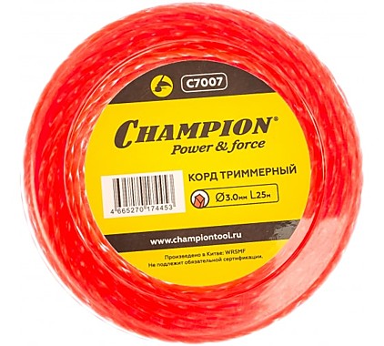 Леска для триммера CHAMPION Twisted Square витой квадрат 3.0мм 25м С7007