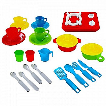 Детская Кухня 24 предмета с плитой, посудой, в пакете Green Plast К001/5451143
