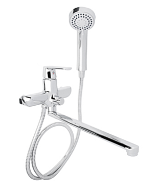 Смеситель для ванны RAIN Гранат, прямой излив 35см, душ. набор, картридж 35мм, латунь, хром 561-306