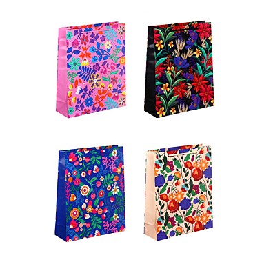 LADECOR Пакет подарочный бумажный, 26x32x9 см, 4 дизайна, Цветочный узор, арт 3