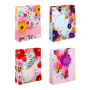 LADECOR Пакет подарочный бумажный, 32x40x10 см, 4 дизайна, Цветочный узор