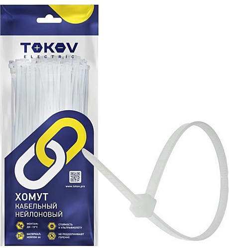 Хомут нейлоновый 3,6х150мм белый TOKOV ELECTRIC (100шт) TKE-HNS-3.6-150-W/100