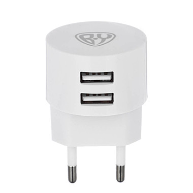 BY Сетевое зарядное устройство, 2xUSB, 2А, белый