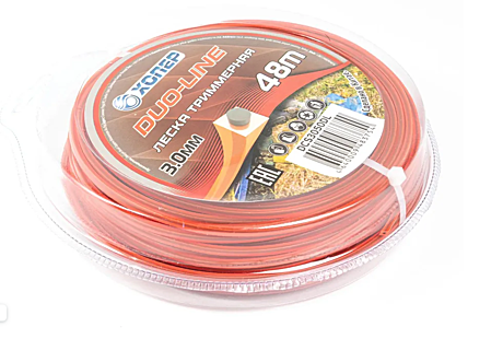 Леска для триммера ХОПЕР DUO-LINE квадрат с сердечником 3,0мм*1LB (48м) про-блистер красный