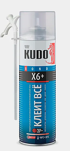 Пена-клей монтажная KUDO клеит все X6+ полиур.бытовая 650мл 1306169