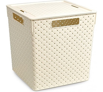 Корзина для хранения БЕРЕСТА с крышкой 23л 29,4х29,4х30,1см Белая ВИОЛЕТ