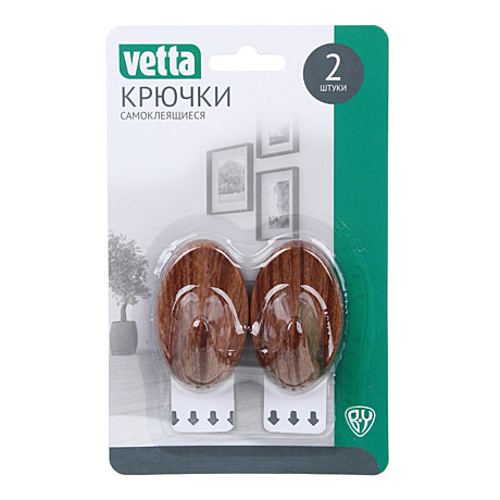 Крючок на липучке на блистере 2шт овальный дерево/пластик 440-299