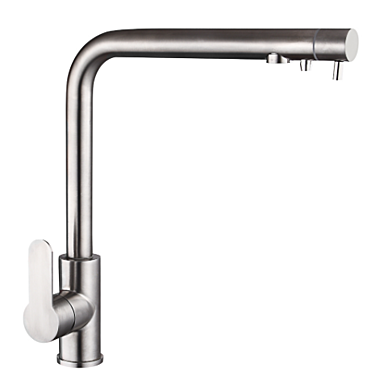 СоюзКран Смеситель для кухни с выводом пит. воды, кер. картридж 35мм, нерж. сталь, SS01-G132