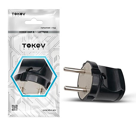 Вилка электрическая TOKOV ELECTRIC 6А 250В без заземления черная TKL-PL-C05 