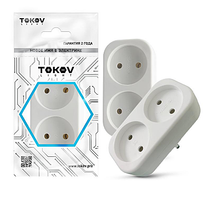 Тройник электрический 2-м без зазем. 16А 250В TOKOV ELECTRIC белый TKL-S2-C01