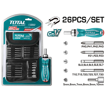 Отвертка реверсивная снасадками 26 в 1 TOTAL TACSD30266