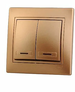 Выключатель Lezard МИРА СП 2-кл с подсветкой металлик золото 701-1313-112