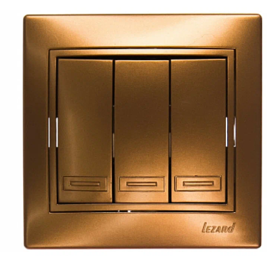 Выключатель Lezard МИРА СП 3-кл металлик золото 701-1313-109