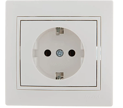 Розетка Lezard МИРА СП 1-м с/з белая с бел.вставкой керамика 701-0202-122