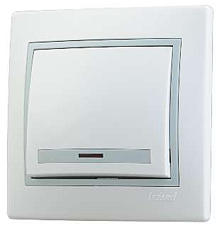 Выключатель Lezard МИРА СП 1-кл с подсветкой белый с серой вставкой 701-0215-111