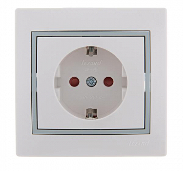 Розетка Lezard МИРА с/з керамика белая с серой вставкой защ.шторки 701-0215-124