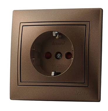 Розетка Lezard МИРА СП 1-м с/з светло-коричневая перламутр керам.защ.шторки 701-3131-124