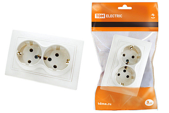 Розетка TDM двойная 2П+3 16А 250В белая Таймыр SQ1814-0014