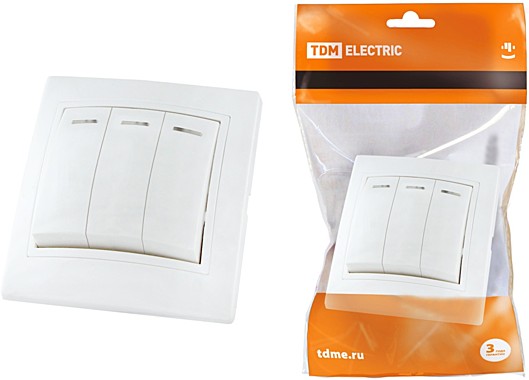 Выключатель TDM 3-кл 10A белый ТАЙМЫР УТ099906244 SQ1814-0003
