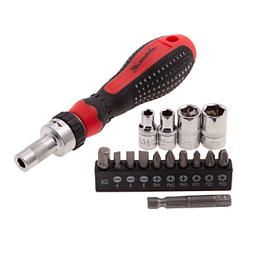 Отвертка реверсивная с набором бит и насадок торцевых  CrV 1/4