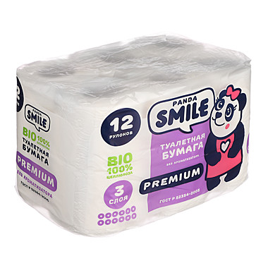 Туалетная бумага Панда 3 слоя 12 рулонов 918-021